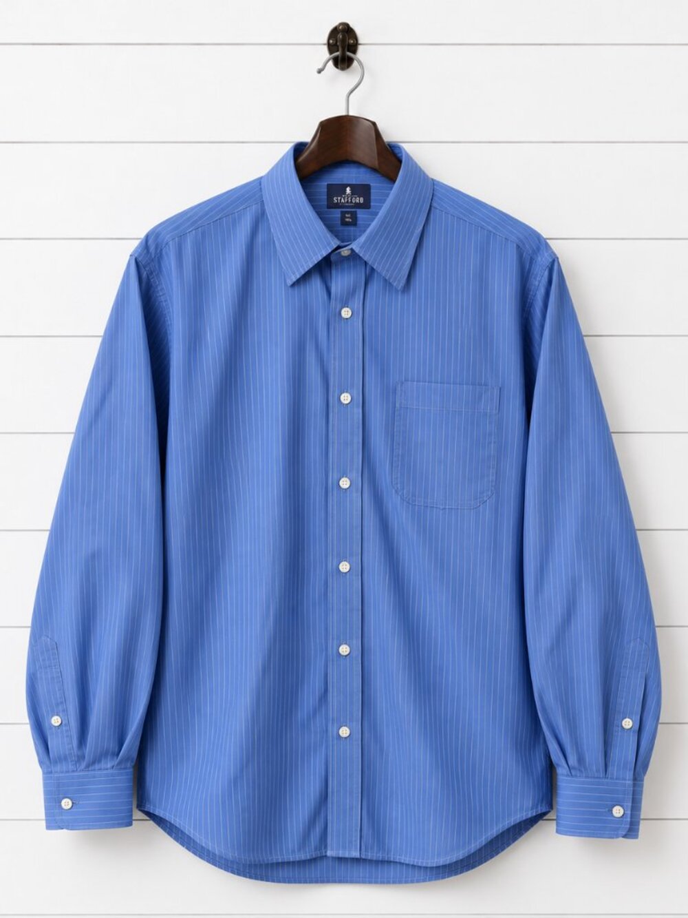 Stafford Performance Super Shirt Mens 18.5 34/35 Blue Pinstripe Big Tall Dress